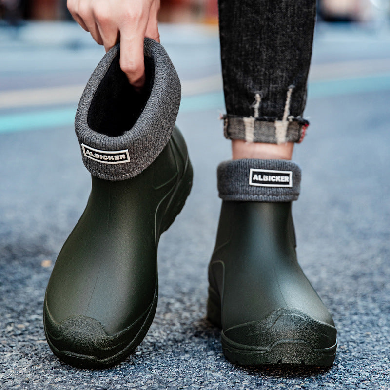 Men's Slip-On Ankle Rubber Boots with Shock-Absorbing Lightweight Sole and Grippy Profile Sole Mune Fashion