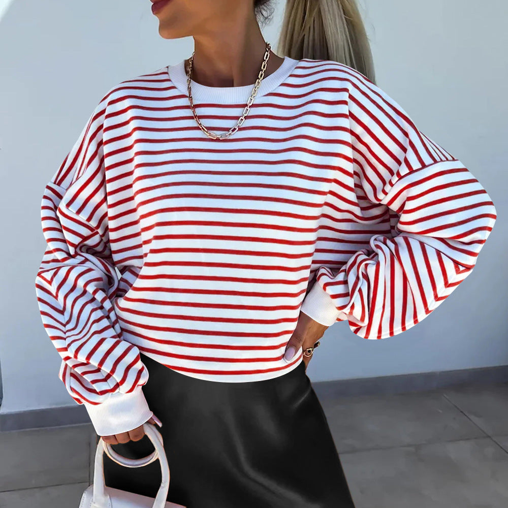 Women's casual striped sweatshirt with boxy cut and contrasting finishes Mune Fashion