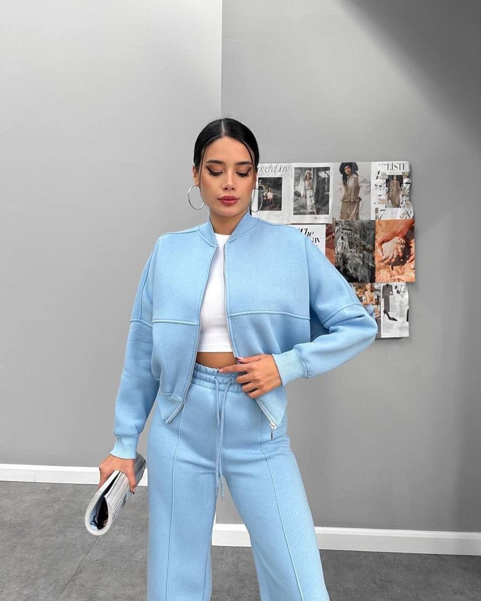 Women's oversized zip-up jacket with wide high-waist lounge pants set Mune Fashion