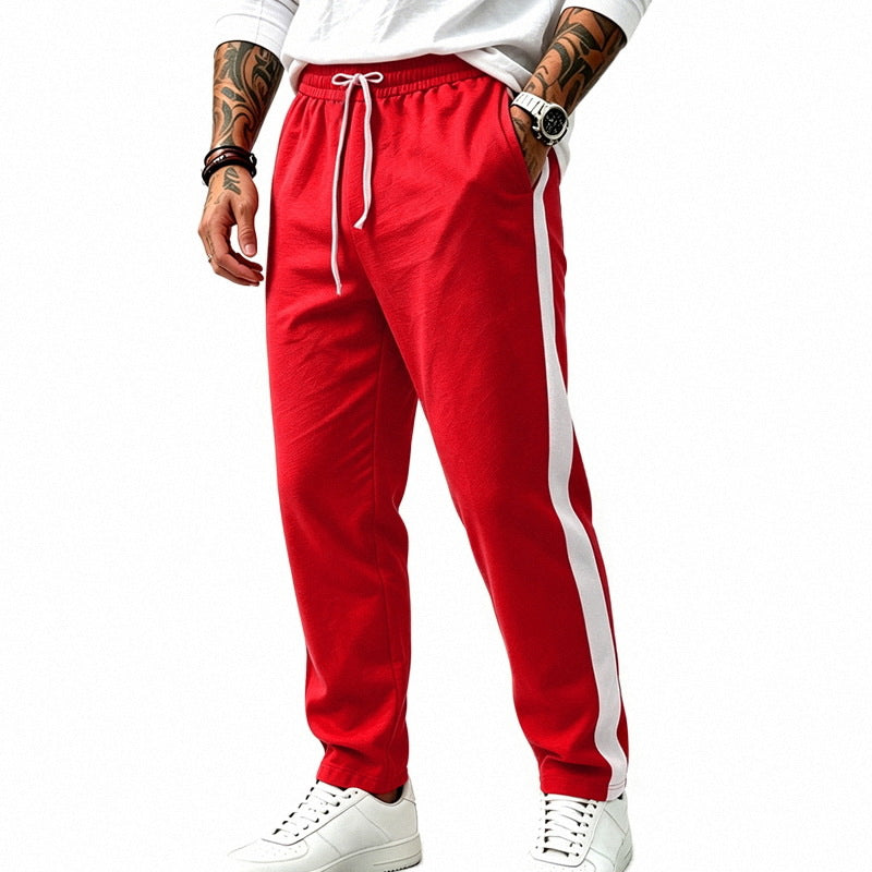 Men's Athletic Track Pants with Straight Leg, Side Contrast Band and Elastic Drawstring Mune Fashion