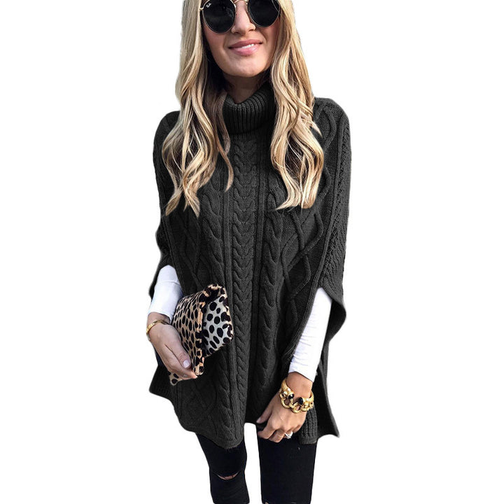 Ladies nan kastiger knit poncho with high turtleneck, cable structure and side slits Mune Fashion