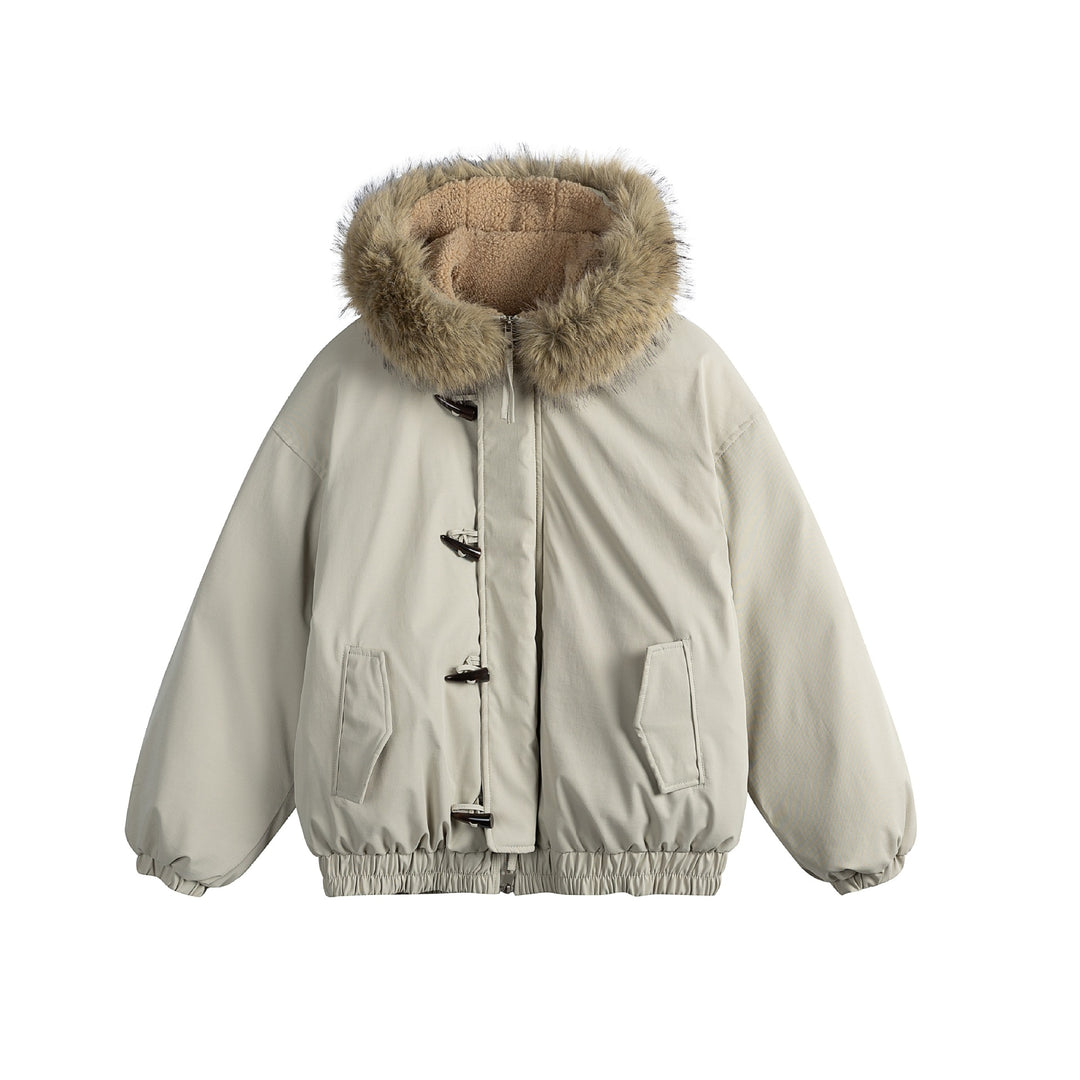 Men's Short Insulation Parka in Boxy Cut with Detachable Faux Fur Collar and Toggle Fastenings Mune Fashion
