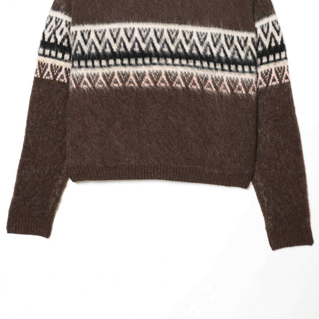 Women's Norwegian pullover made of mohair blend with round neckline, loose fit and jacquard pattern Mune Fashion