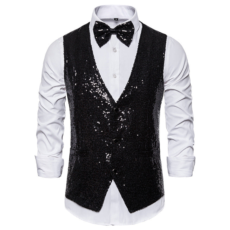 Men's Glittering Festive Waistcoat with Matching Bowtie Mune Fashion
