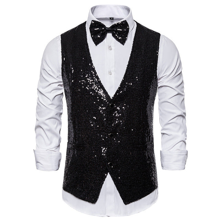 Men's Glittering Festive Waistcoat with Matching Bowtie Mune Fashion