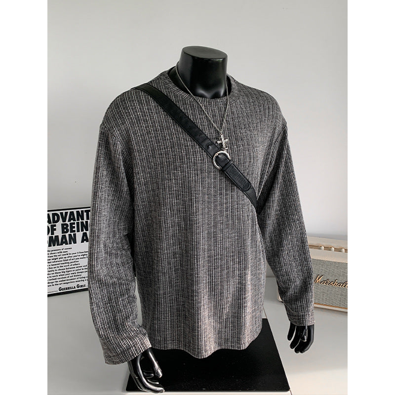 Men's Ribbed Long Sleeve Shirt made of Fine Knit with Round Neckline Mune Fashion