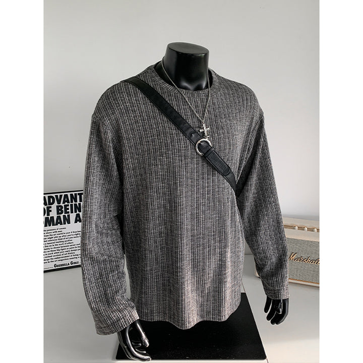 Men's Ribbed Long Sleeve Shirt made of Fine Knit with Round Neckline Mune Fashion