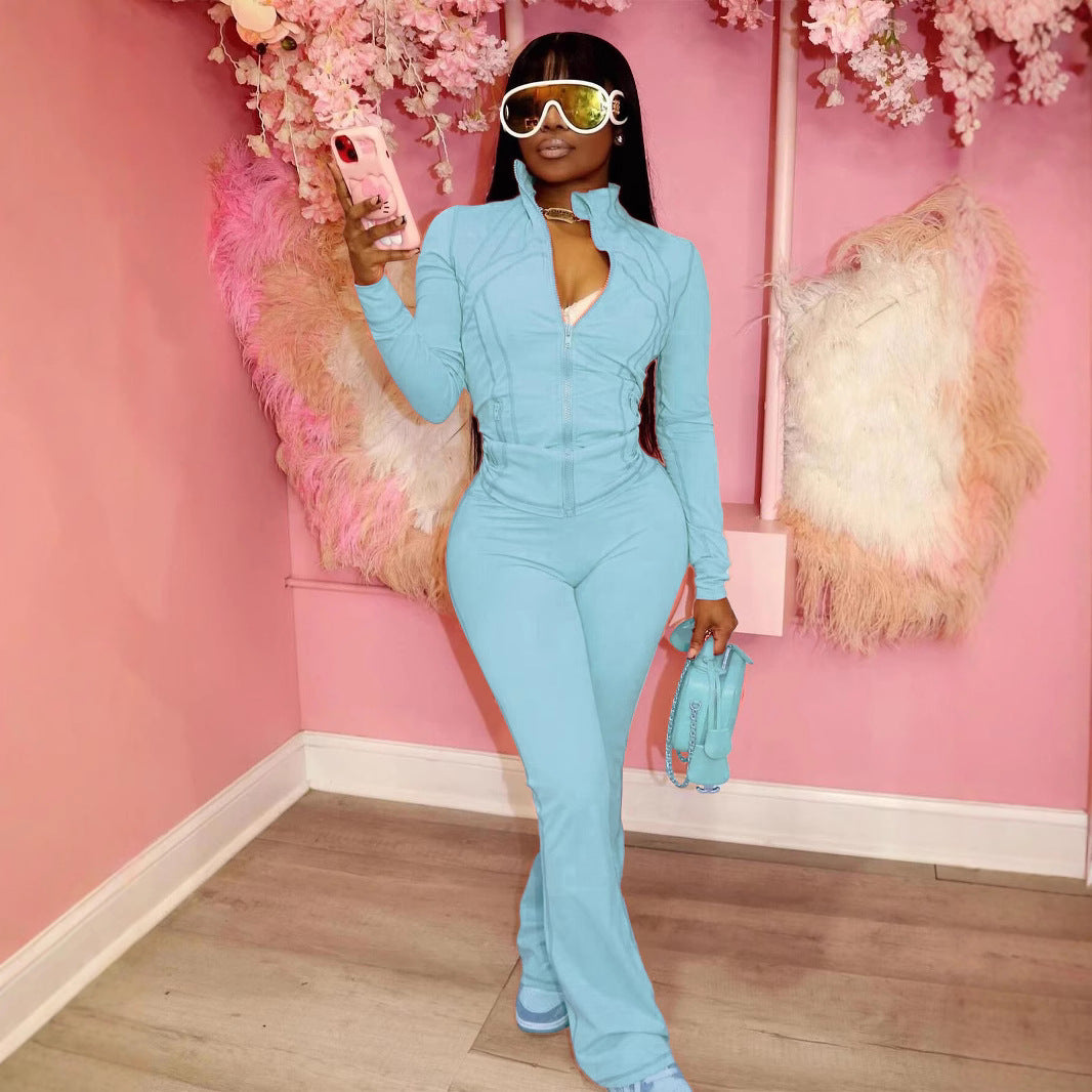 Women's figure-hugging tracksuit with zipper, high waist and flared leg Mune Fashion