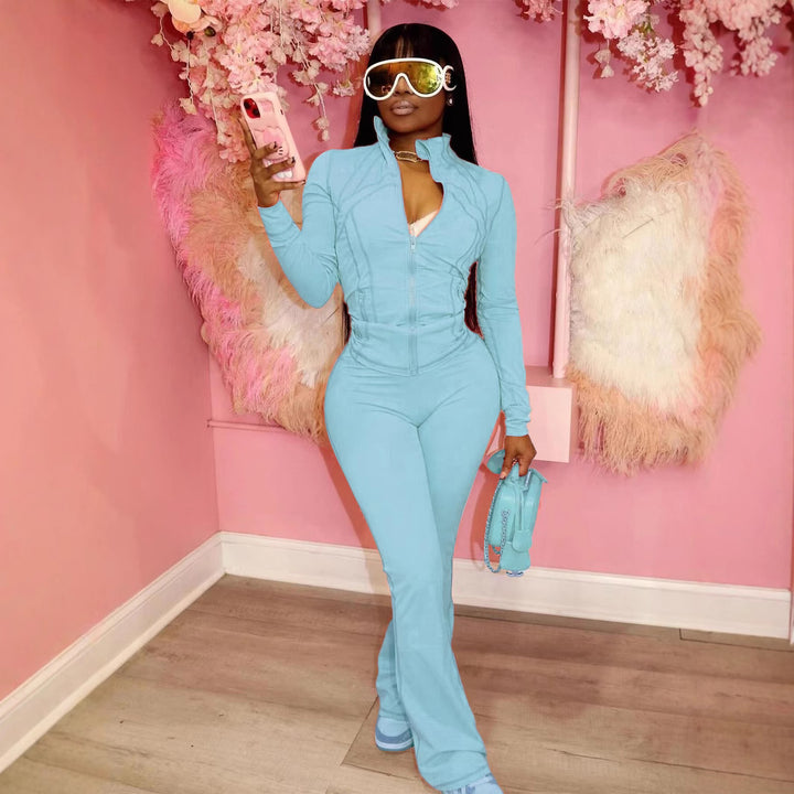 Women's figure-hugging tracksuit with zipper, high waist and flared leg Mune Fashion