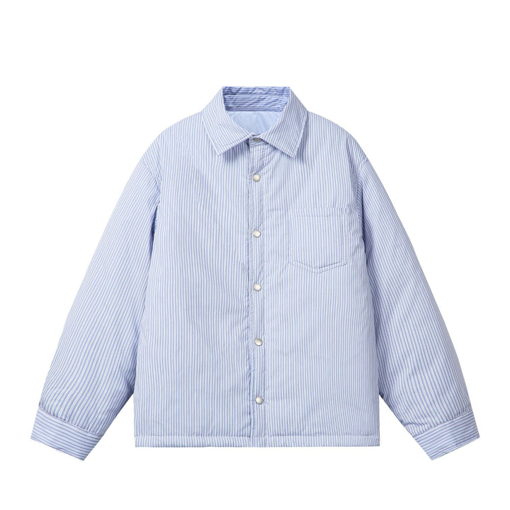 Unisex Striped Boxy Shirt Jacket with Snap Button Placket and Chest Pocket Mune Fashion
