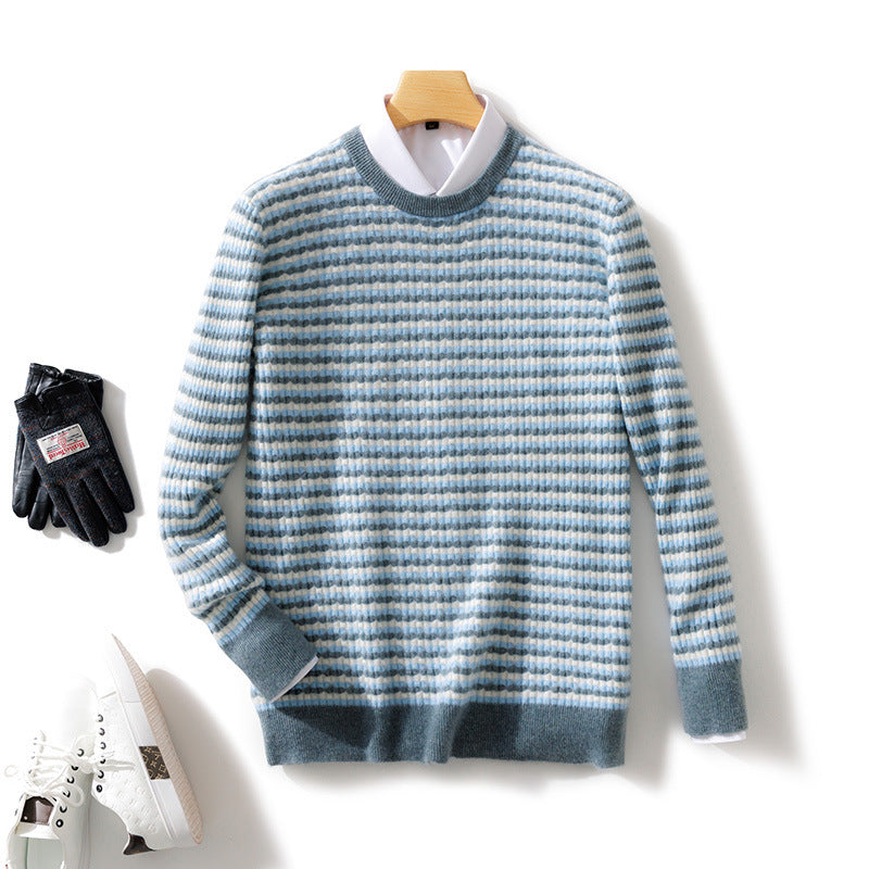 Men's fine-structured striped round neck pullover made of wool blend with ribbed cuffs Mune Fashion