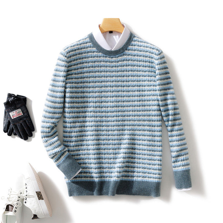 Men's fine-structured striped round neck pullover made of wool blend with ribbed cuffs Mune Fashion