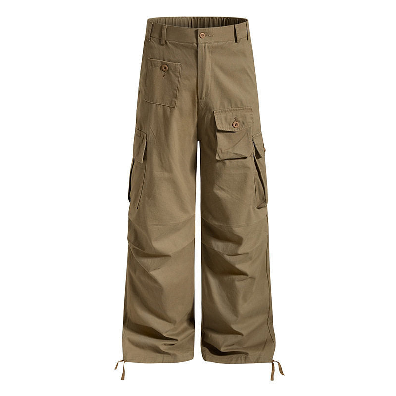 Women's wide cargo pants in utility style with multifunctional pockets and hem drawstring Mune Fashion