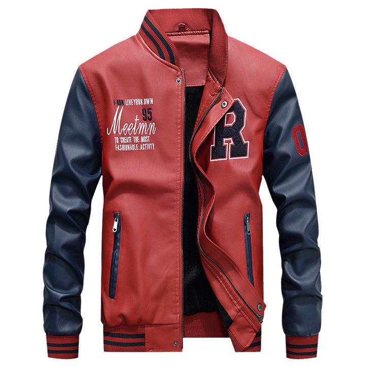 Men's College Bomber Jacket in Retro Baseball Style with Embroidered Applications and Ribbed Cuffs Mune Fashion