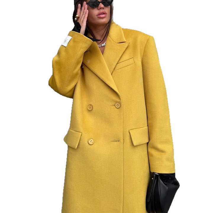Ladies Oversized Wool Coat with Lapel Collar and Flap Pockets Mune Fashion