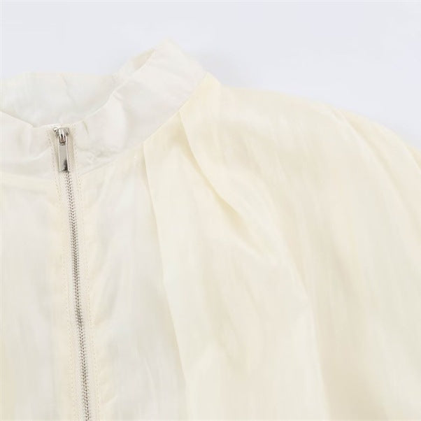 Women's sheer oversized bomber jacket made of lightweight satin organza with balloon sleeves Mune Fashion