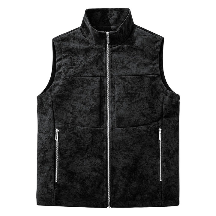 Men's utility vest in velour look with stand-up collar, multi pockets, and full zip Mune Fashion