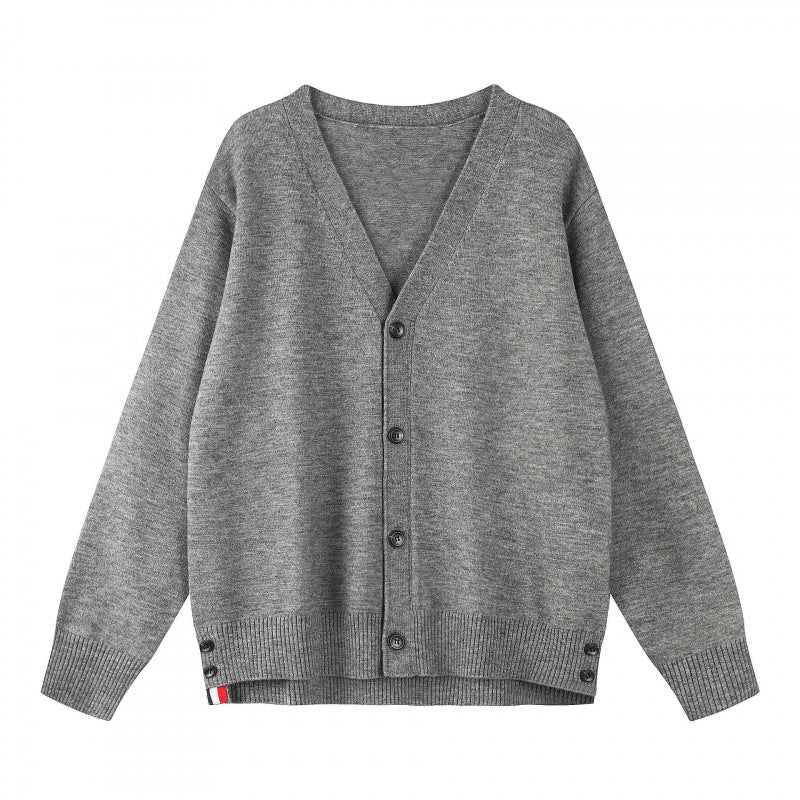 Unisex Oversize V‑Neck Knitted Cardigan with Button Placket and Side Press Buttons Mune Fashion