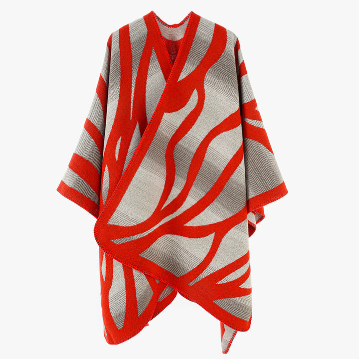 Women's textured knit cape with asymmetric wrap style and jacquard pattern Mune Fashion