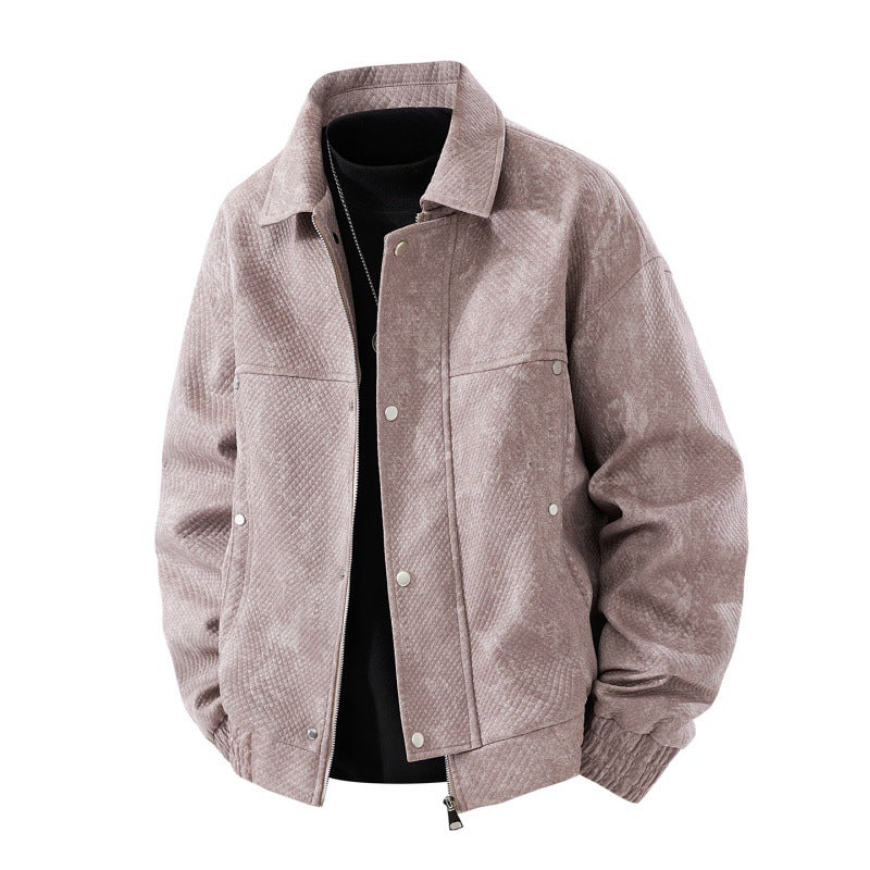 Men's textured canvas work jacket with zip front, concealed snap placket, and elastic cuffs Mune Fashion