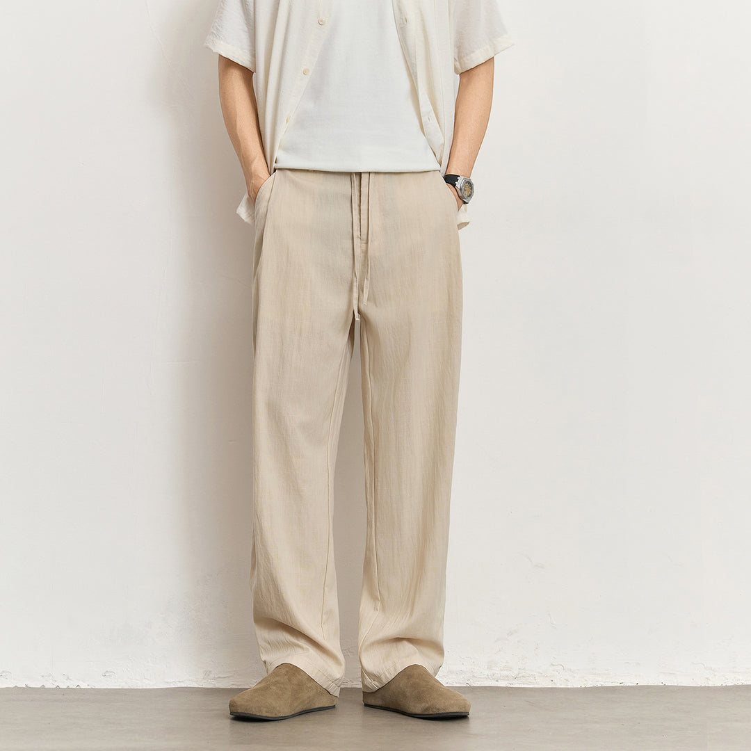 Men's Lightweight Linen Pants with Drawstring and Straight Leg Mune Fashion