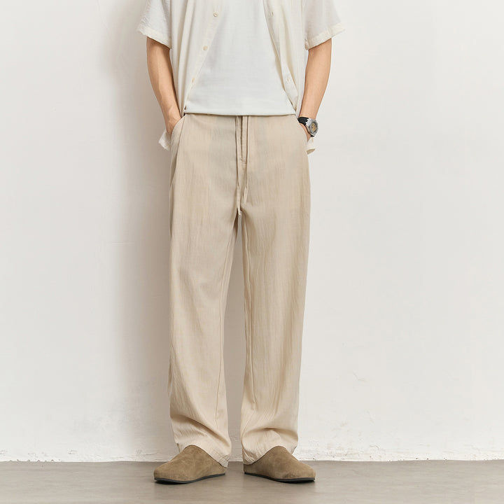 Men's Lightweight Linen Pants with Drawstring and Straight Leg Mune Fashion