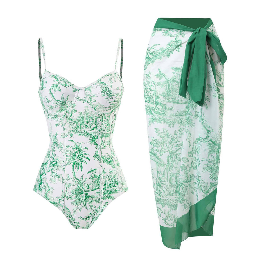 Women's One-Piece Swimsuit with Elegant Wrap Skirt Mune Fashion