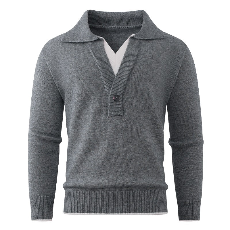 Men's fine knit sweater with polo collar and one-button half placket Mune Fashion