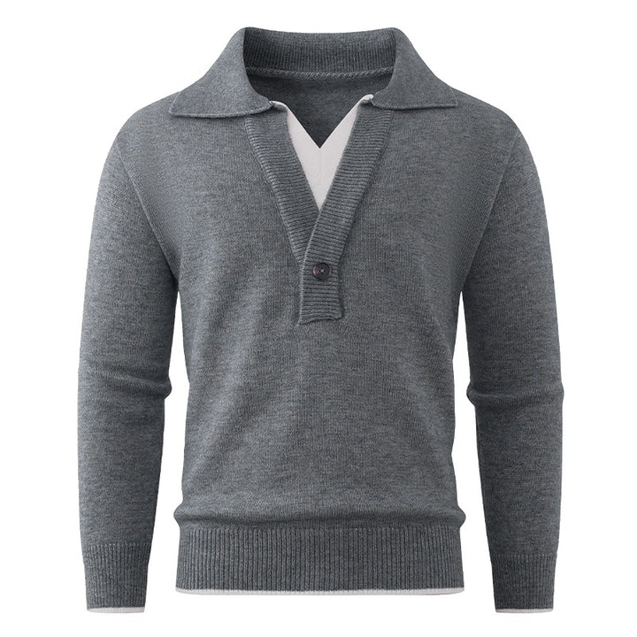 Men's fine knit sweater with polo collar and one-button half placket Mune Fashion