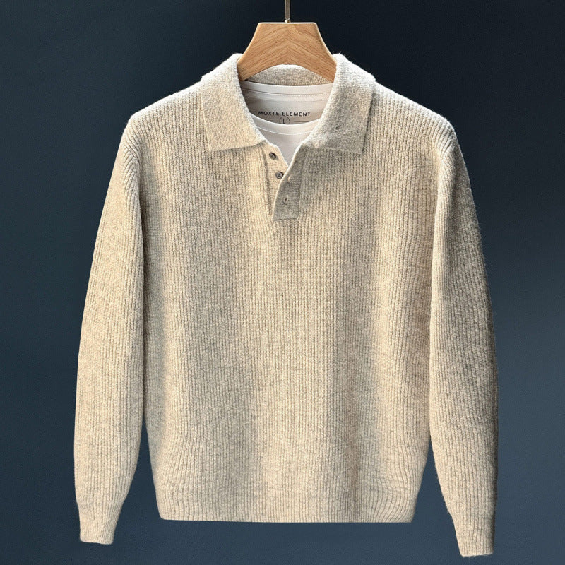 Men's fine knit polo sweater with half button placket and casual oversized fit Mune Fashion