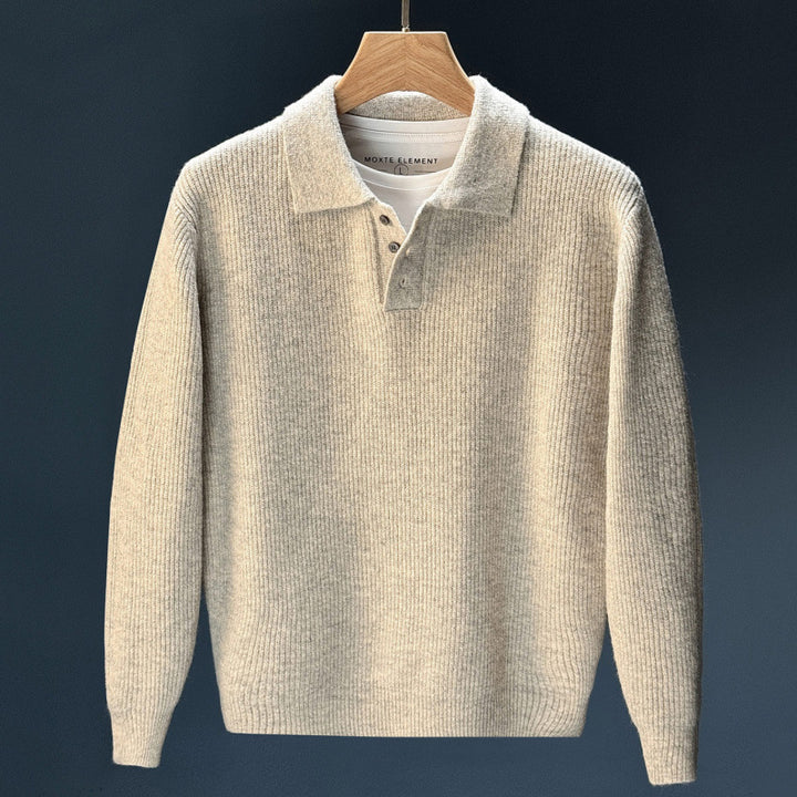 Men's fine knit polo sweater with half button placket and casual oversized fit Mune Fashion
