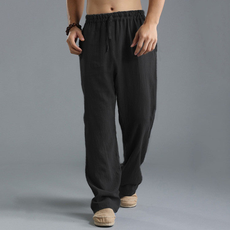 Men's casual linen pants with elastic waistband, drawstring, and straight leg Mune Fashion