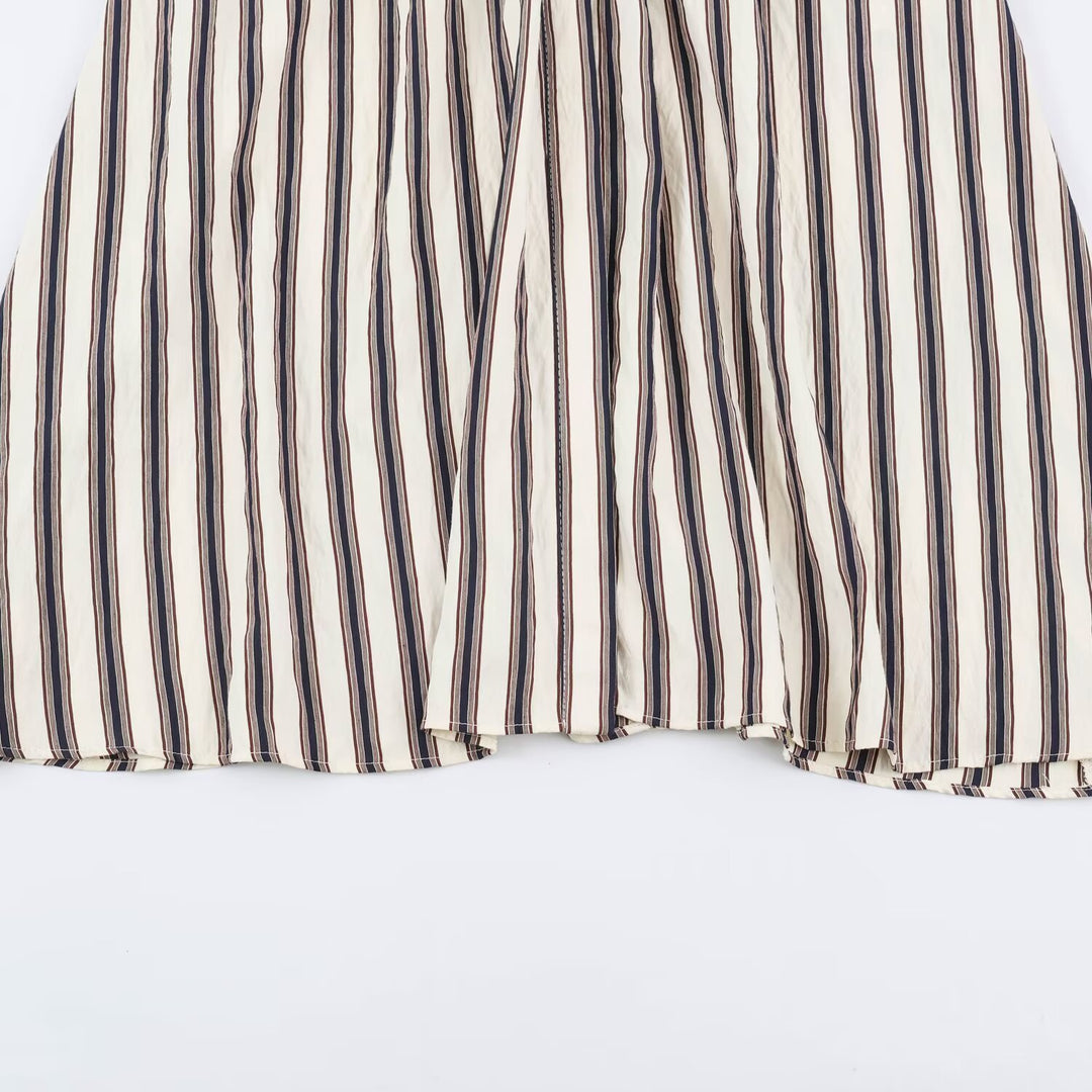 Women’s Long Striped Shirt Dress with Waist Belt and Dropped Shoulders Mune Fashion