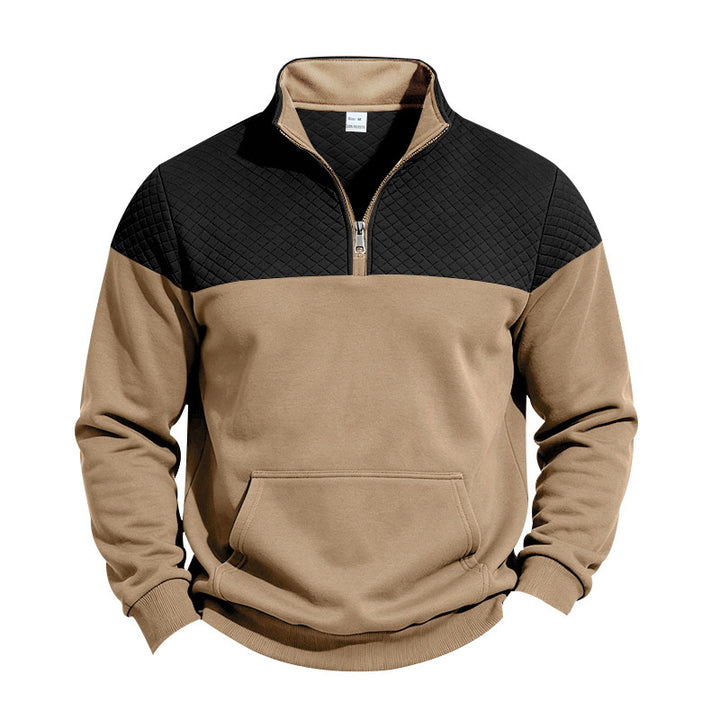 Men's half-zip sweatshirt with quilted shoulder yoke and kangaroo pocket Mune Fashion