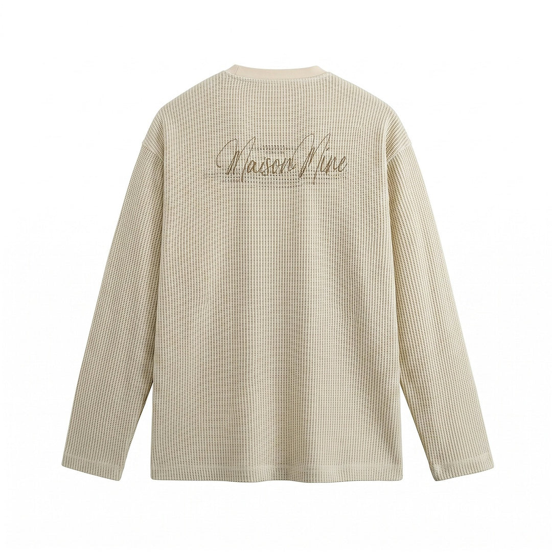 Men's waffle knit henley long sleeve shirt with button placket and relaxed fit Mune Fashion