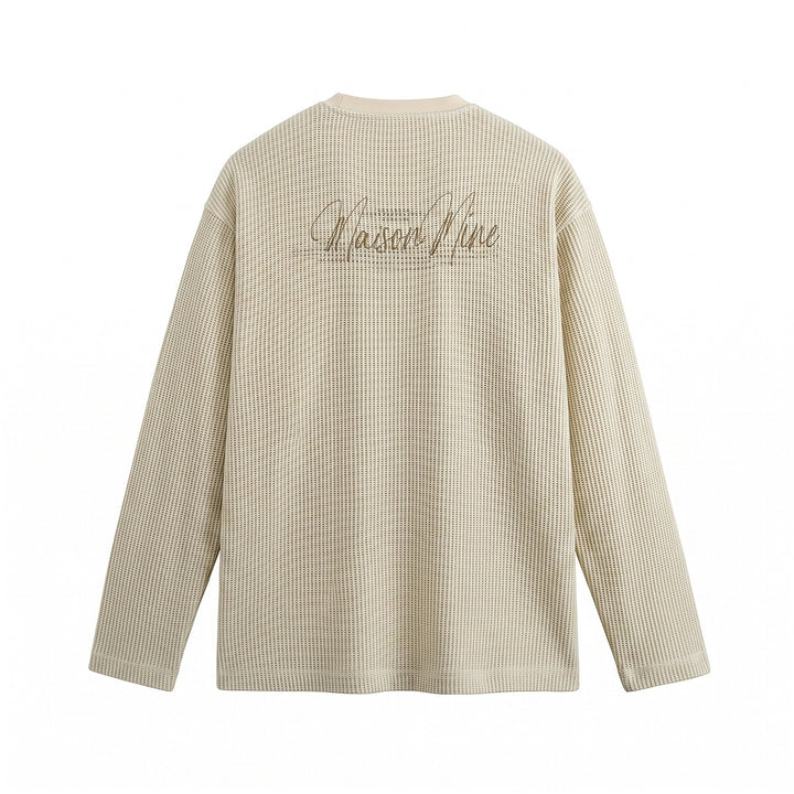 Men's waffle knit henley long sleeve shirt with button placket and relaxed fit Mune Fashion