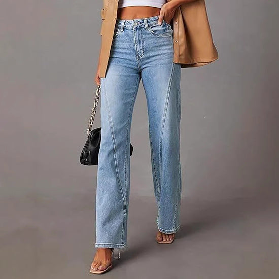 Women high-waisted straight-cut jeans with emphasized length seams Mune Fashion