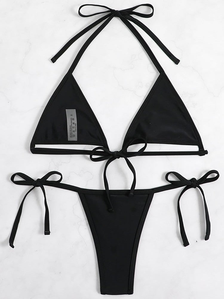 Ladies triangle bikini with innovative cut and clever tie accents Mune Fashion