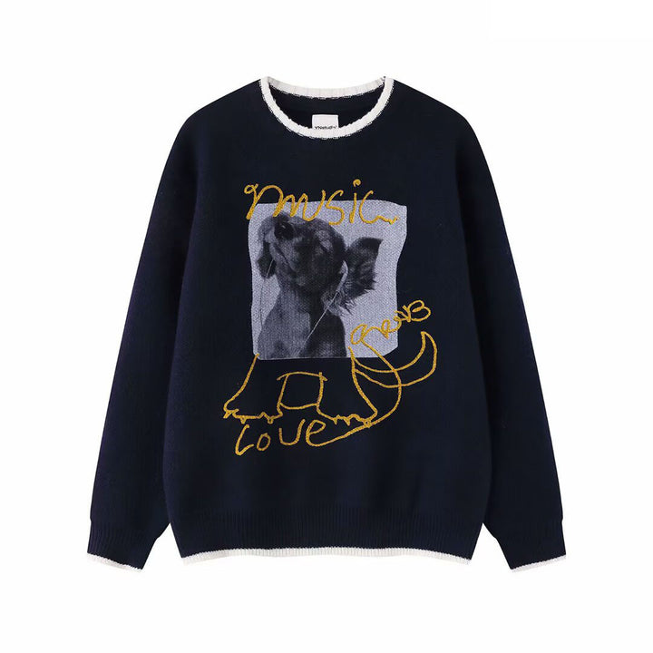 Women's fashionable round neck sweater with unique animal motif Mune Fashion