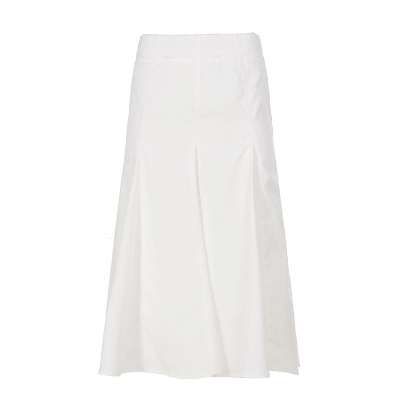 Women's midi skirt with high stretch lace waistband, flared godet panels and tailored darts Mune Fashion