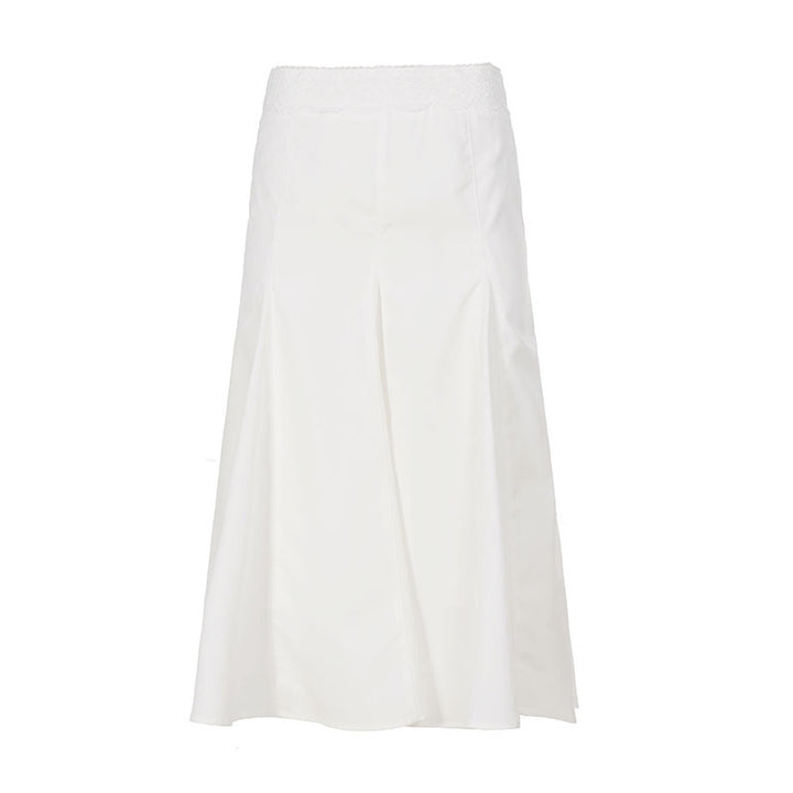 Women's midi skirt with high stretch lace waistband, flared godet panels and tailored darts Mune Fashion