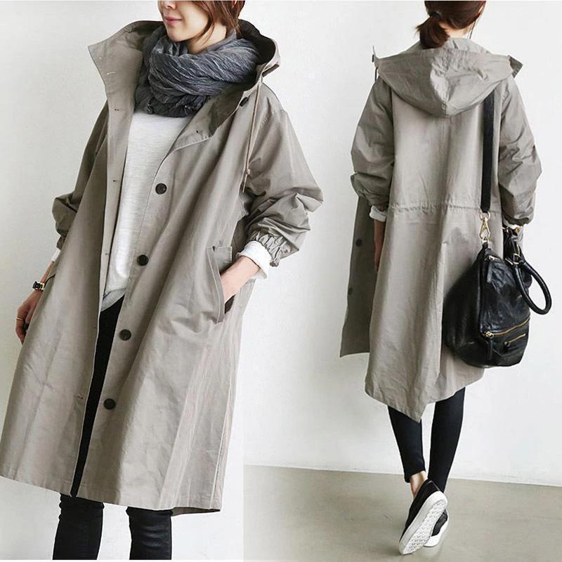 Women's nan lightweight oversized parka coat with hood, drawstring waist and side slit Mune Fashion