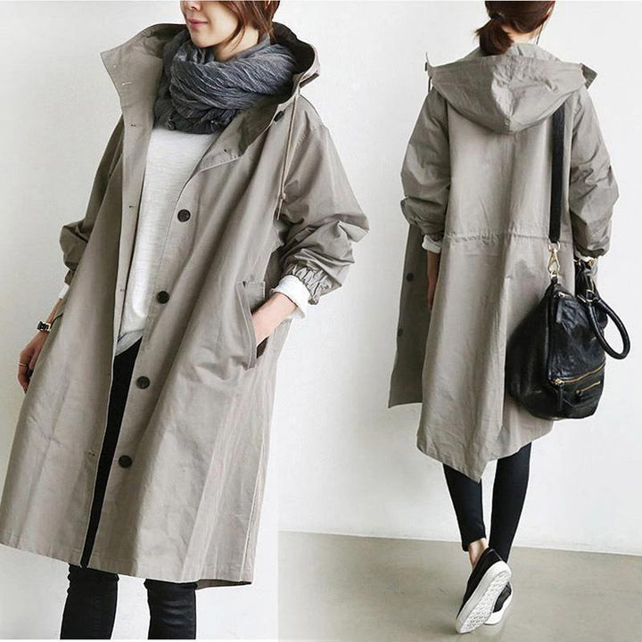 Women's nan lightweight oversized parka coat with hood, drawstring waist and side slit Mune Fashion