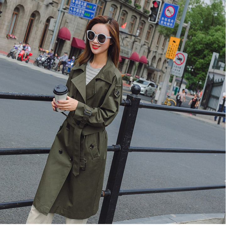 Women Mid-length Trench Coat with figure-flattering tie belt and adjustable cuffs Mune Fashion