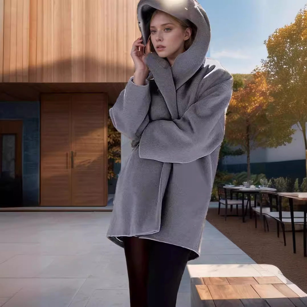 Women's Hooded Teddy Coat in Oversized A-Line Cut with Dropped Shoulders Mune Fashion