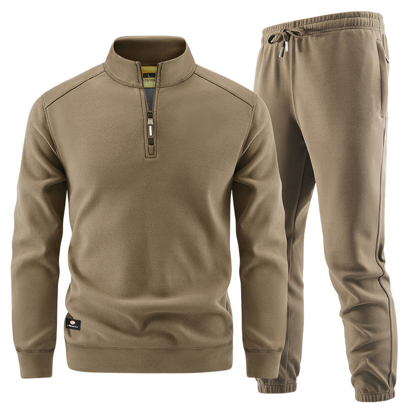 Men's Fleece Training Set with Stand-up Collar and Elastic Waistband Mune Fashion