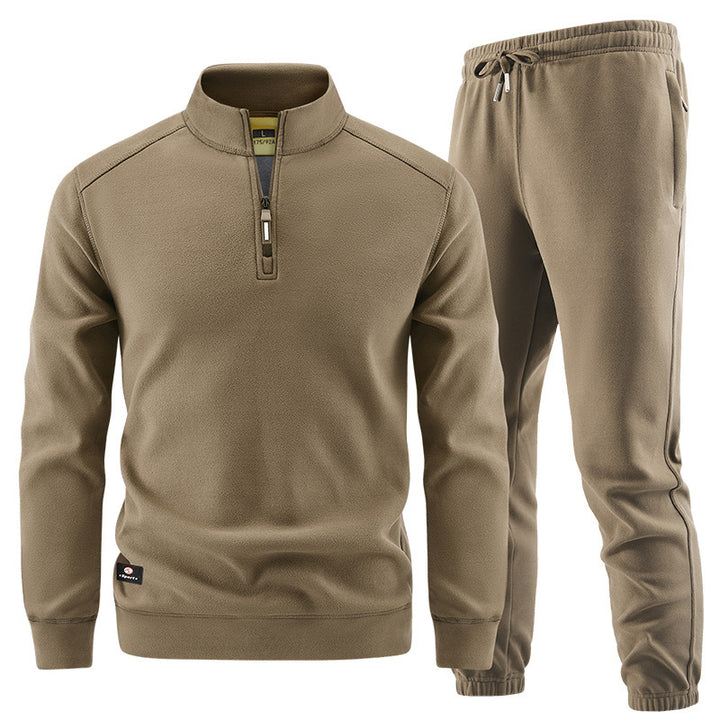 Men's Fleece Training Set with Stand-up Collar and Elastic Waistband Mune Fashion