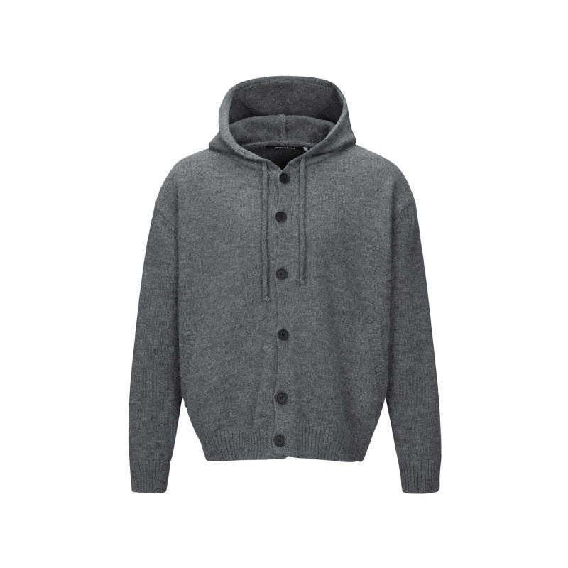 Unisex thick knit hoodie cardigan with continuous button placket and ribbed cuffs Mune Fashion