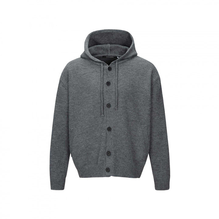 Unisex thick knit hoodie cardigan with continuous button placket and ribbed cuffs Mune Fashion