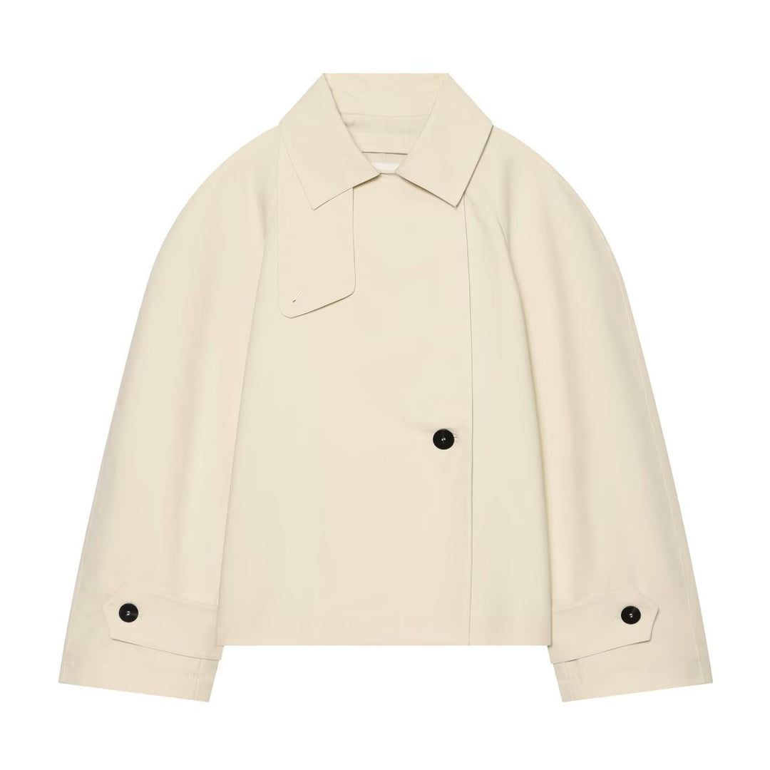 Women's short trench coat with oversized sleeves and concealed button placket Drune